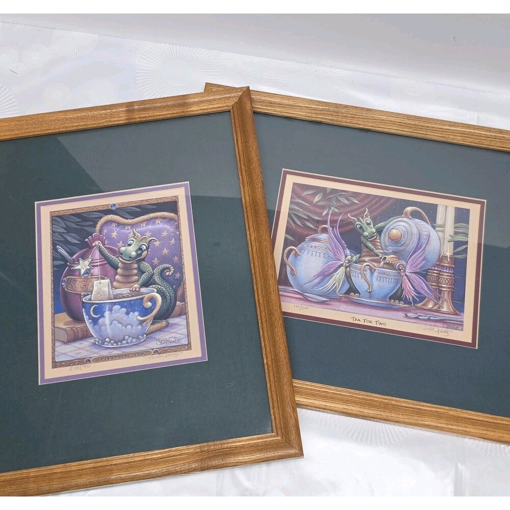 Vintage Randal Spangler Dragon And Tea Art Print Draglings Story Signed Numbered
